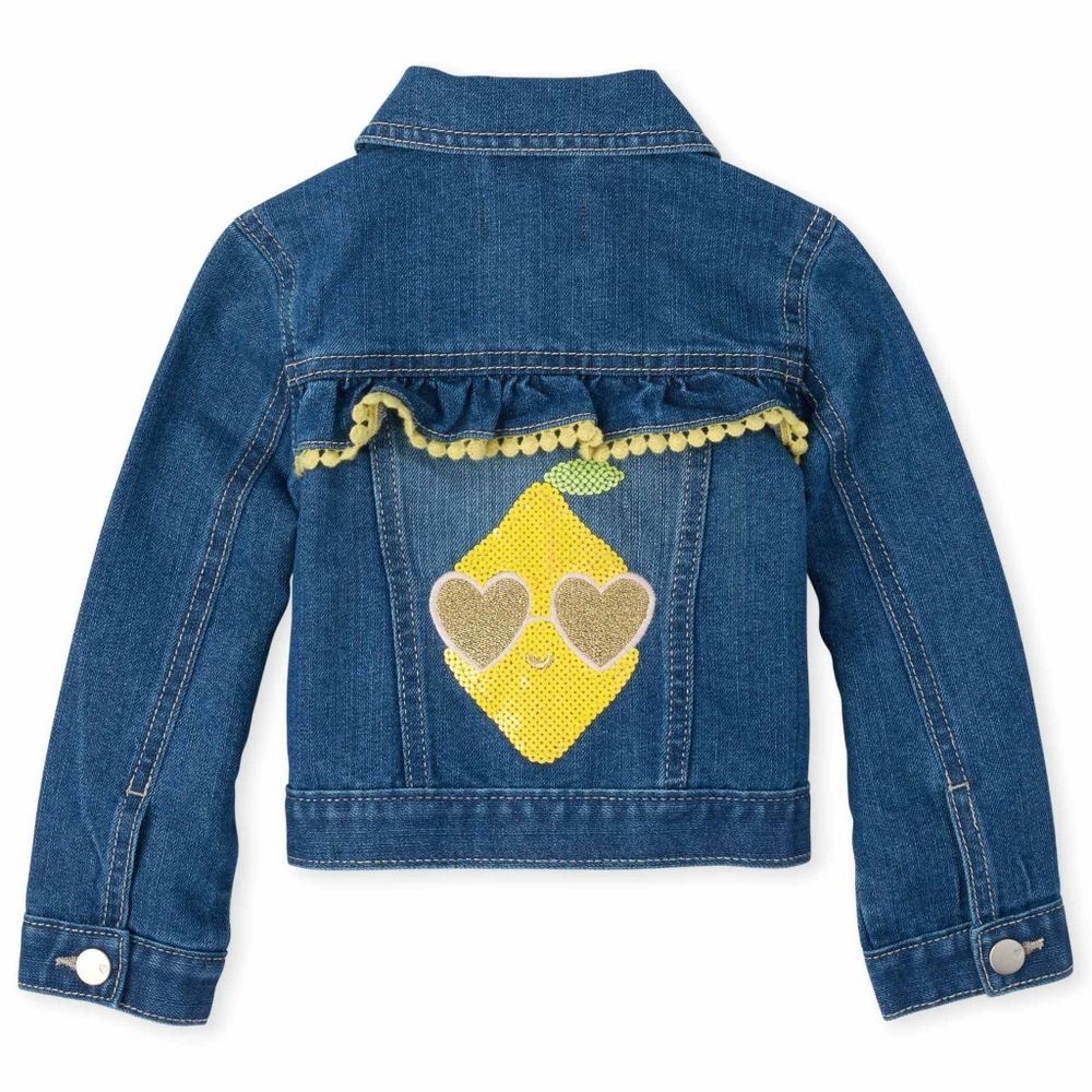 Girls Blue Denim Jean Yellow Trim & Sequined Lemon Jacket Size 5t NEW with Tags